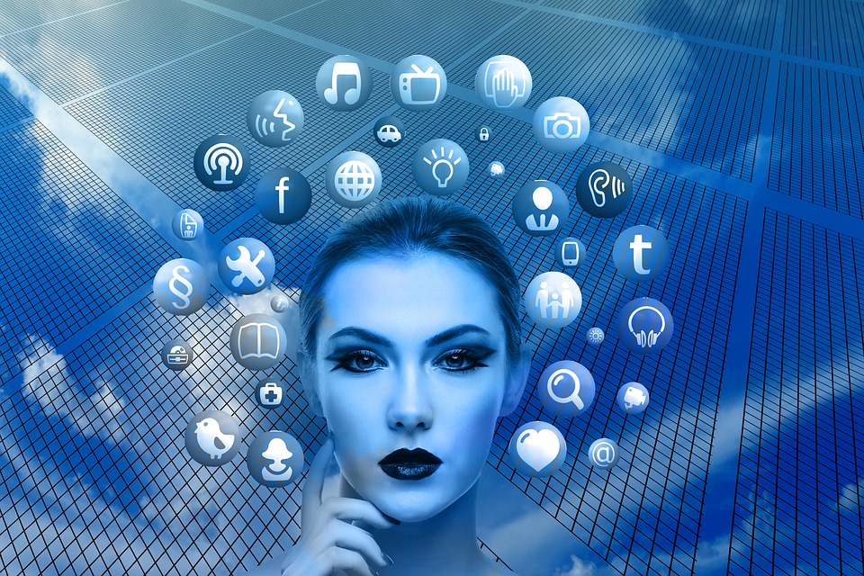 woman with social media icons